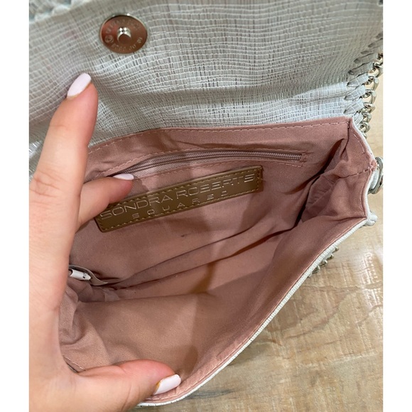 Sondra Roberts Squared white metallic shiny leather silver crossbody purse - Picture 9 of 15